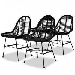 Трапезни столове, 4 бр, черни, естествен ратан
