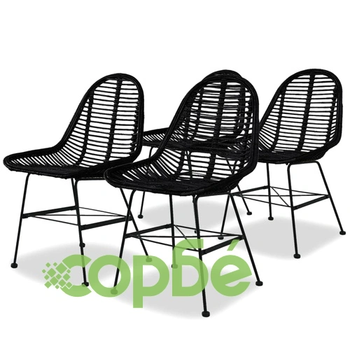 Трапезни столове, 4 бр, черни, естествен ратан ➤ топ цена ➤ sorbe.bg