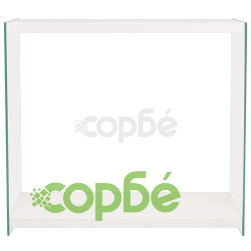 Конзолна масичка с рафт, стъкло и MDF, силен гланц, бяла ➤ топ цена ➤ sorbe.bg