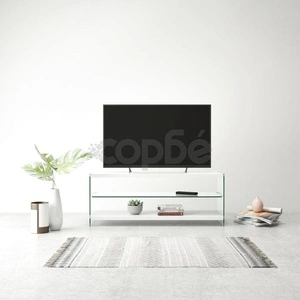 ТВ поставка, стъкло и МДФ, гланц, бяла