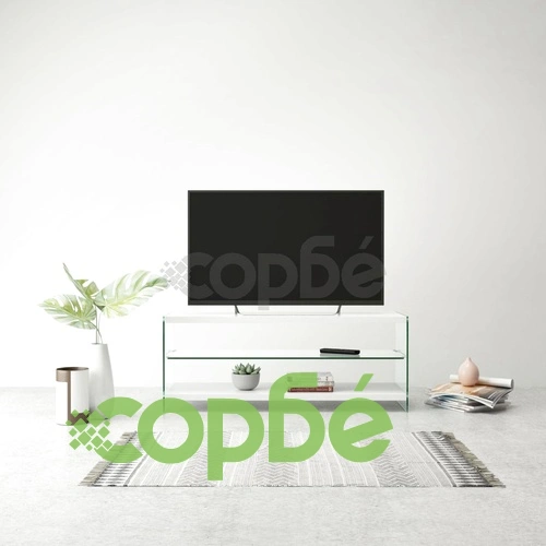 ТВ поставка, стъкло и МДФ, гланц, бяла ➤ топ цена ➤ sorbe.bg