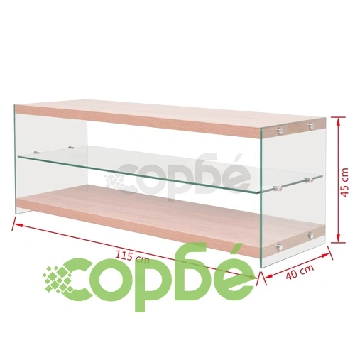 ТВ стойка, стъкло и МДФ, цвят дъб ➤ топ цена ➤ sorbe.bg