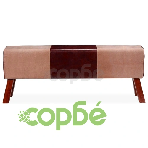 Пейка, естествена кожа и канава, бежово и кафяво, 120x30x45 см   ➤ топ цена ➤ sorbe.bg