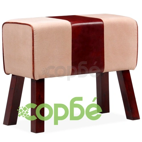 Пейка, естествена кожа и канава, бежово и кафяво, 60х30х50 см   ➤ топ цена ➤ sorbe.bg