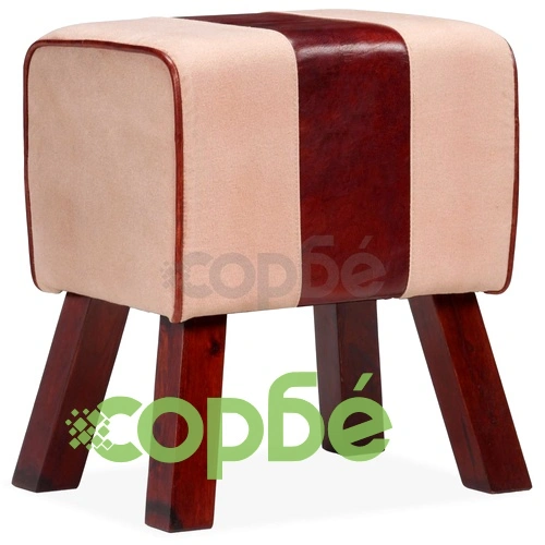 Пейка, естествена кожа и канава, бежово и кафяво, 40x30x45 см   ➤ топ цена ➤ sorbe.bg