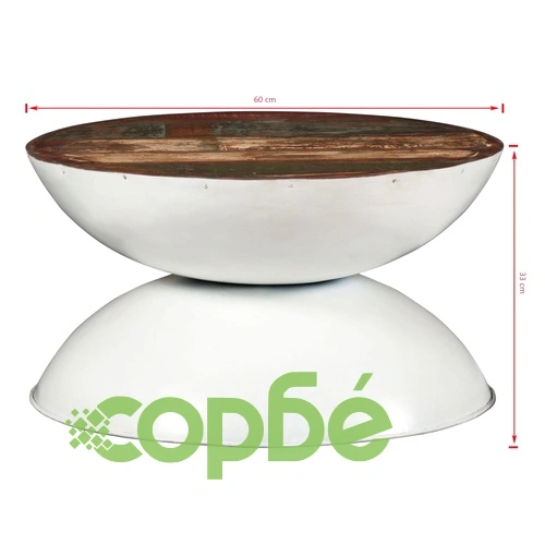Маса за кафе регенерирано дърво масив бяла основа 60x60x33 cм ➤ топ цена ➤ sorbe.bg
