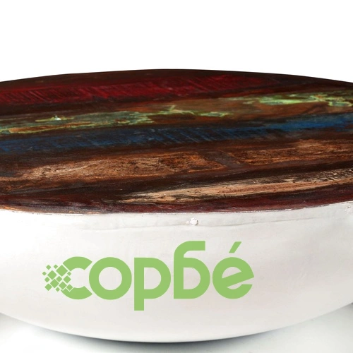 Маса за кафе регенерирано дърво масив бяла основа 60x60x33 cм ➤ топ цена ➤ sorbe.bg