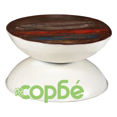 Маса за кафе регенерирано дърво масив бяла основа 60x60x33 cм ➤ топ цена ➤ sorbe.bg