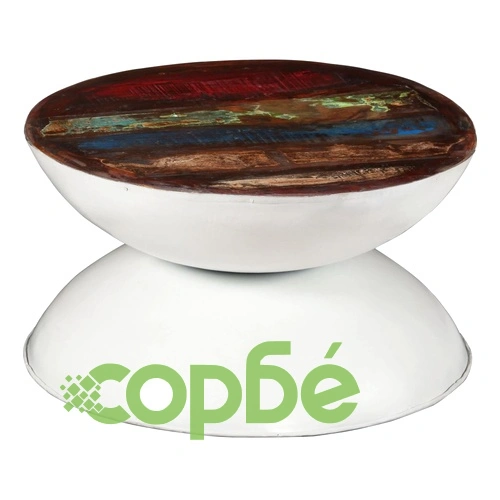 Маса за кафе регенерирано дърво масив бяла основа 60x60x33 cм ➤ топ цена ➤ sorbe.bg