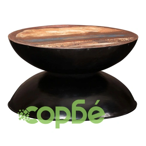 Маса за кафе регенерирано дърво масив черна основа 60x60x33 cм ➤ топ цена ➤ sorbe.bg