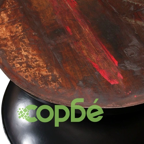 Маса за кафе регенерирано дърво масив черна основа 60x60x33 cм ➤ топ цена ➤ sorbe.bg