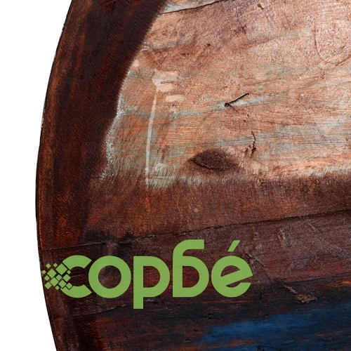 Маса за кафе регенерирано дърво масив черна основа 60x60x33 cм ➤ топ цена ➤ sorbe.bg