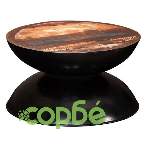 Маса за кафе регенерирано дърво масив черна основа 60x60x33 cм ➤ топ цена ➤ sorbe.bg