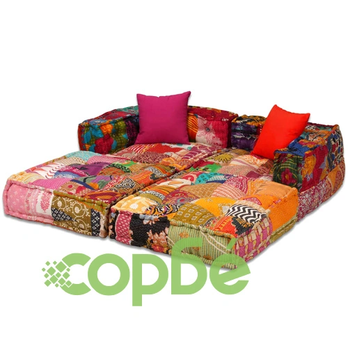 2-местен модулен пуф, пачуърк, текстил ➤ топ цена ➤ sorbe.bg