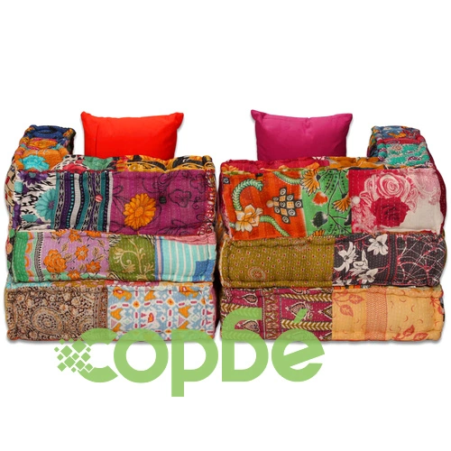 2-местен модулен пуф, пачуърк, текстил ➤ топ цена ➤ sorbe.bg