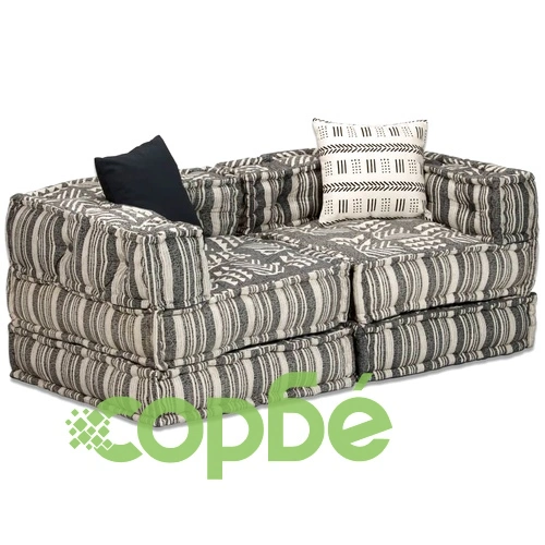 2-местен модулен пуф, сиви ивици, текстил ➤ топ цена ➤ sorbe.bg