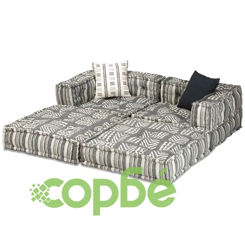 2-местен модулен пуф, сиви ивици, текстил ➤ топ цена ➤ sorbe.bg