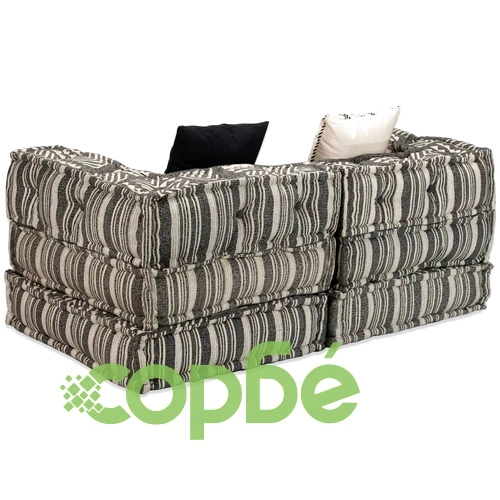 2-местен модулен пуф, сиви ивици, текстил ➤ топ цена ➤ sorbe.bg