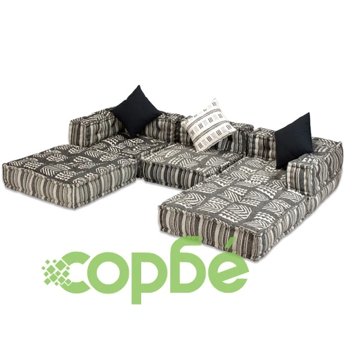 3-местен модулен пуф, сиви ивици, текстил ➤ топ цена ➤ sorbe.bg