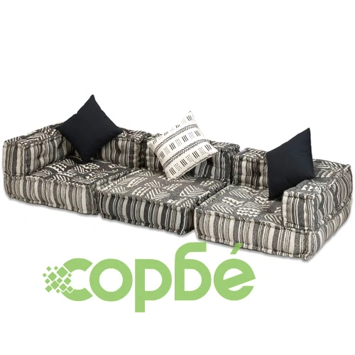 3-местен модулен пуф, сиви ивици, текстил ➤ топ цена ➤ sorbe.bg