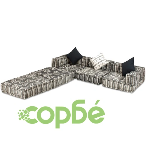 3-местен модулен пуф, сиви ивици, текстил ➤ топ цена ➤ sorbe.bg