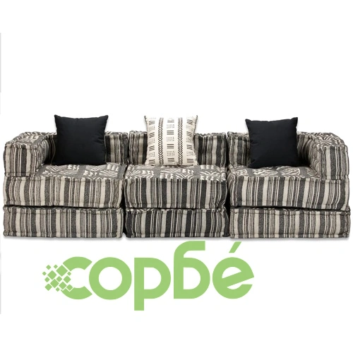 3-местен модулен пуф, сиви ивици, текстил ➤ топ цена ➤ sorbe.bg