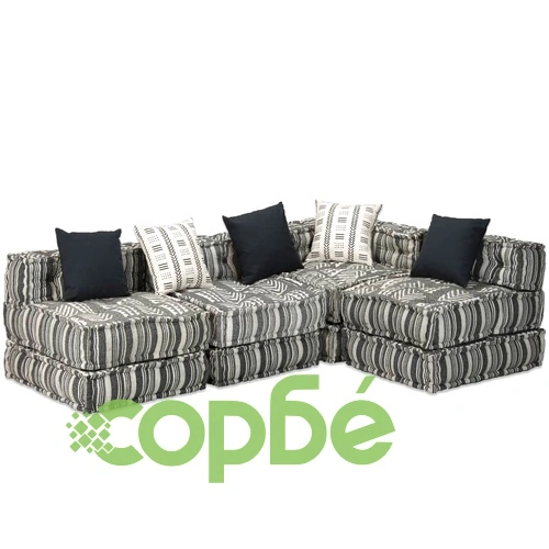 4-местен модулен пуф, сиви ивици, текстил ➤ топ цена ➤ sorbe.bg