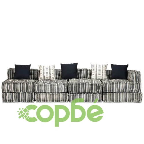 4-местен модулен пуф, сиви ивици, текстил ➤ топ цена ➤ sorbe.bg