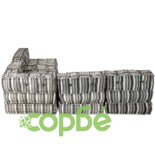 4-местен модулен пуф, сиви ивици, текстил ➤ топ цена ➤ sorbe.bg