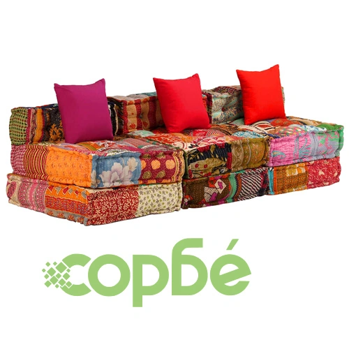 3-местен модулен пуф, пачуърк, текстил ➤ топ цена ➤ sorbe.bg