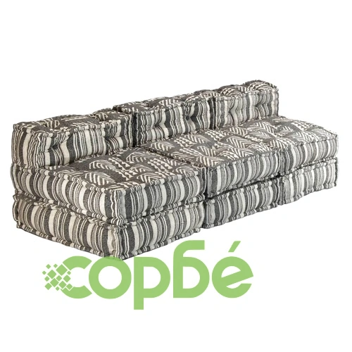 3-местен модулен пуф, сиви ивици, текстил ➤ топ цена ➤ sorbe.bg