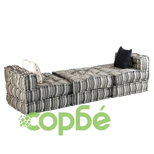 3-местен модулен пуф, сиви ивици, текстил ➤ топ цена ➤ sorbe.bg