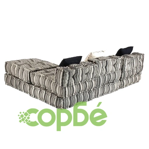 3-местен модулен пуф, сиви ивици, текстил ➤ топ цена ➤ sorbe.bg