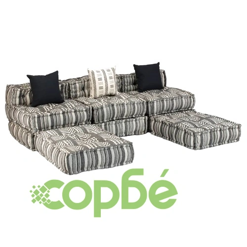 3-местен модулен пуф, сиви ивици, текстил ➤ топ цена ➤ sorbe.bg