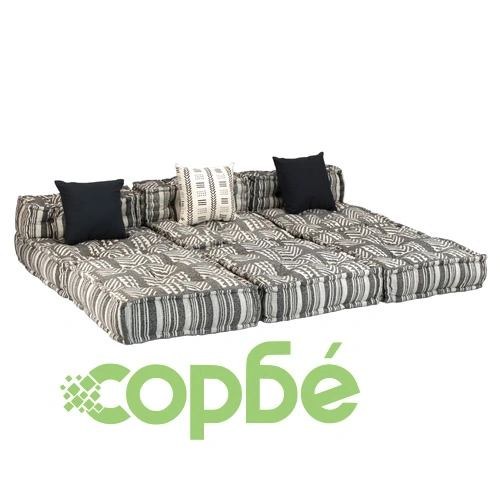 3-местен модулен пуф, сиви ивици, текстил ➤ топ цена ➤ sorbe.bg