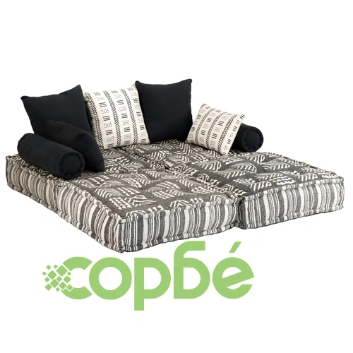 2-местен модулен пуф, сиви ивици, текстил ➤ топ цена ➤ sorbe.bg