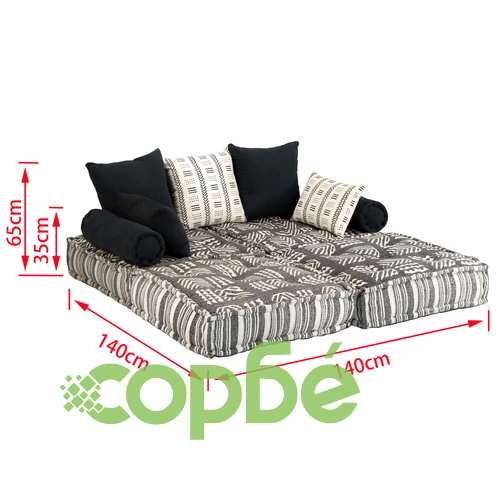 2-местен модулен пуф, сиви ивици, текстил ➤ топ цена ➤ sorbe.bg