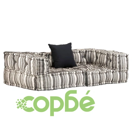 2-местен модулен пуф, сив на ивици, текстил ➤ топ цена ➤ sorbe.bg