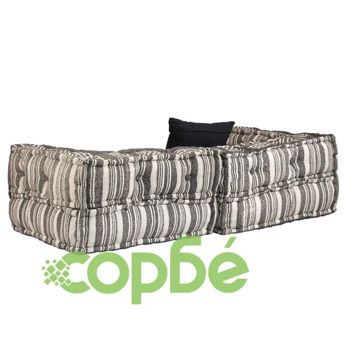 2-местен модулен пуф, сив на ивици, текстил ➤ топ цена ➤ sorbe.bg