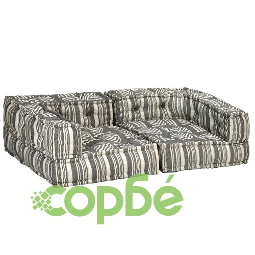 2-местен модулен пуф, сив на ивици, текстил ➤ топ цена ➤ sorbe.bg