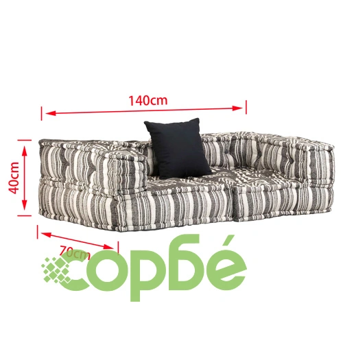 2-местен модулен пуф, сив на ивици, текстил ➤ топ цена ➤ sorbe.bg