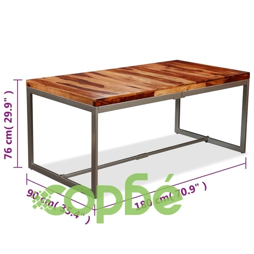 Трапезна маса, акация масив и стомана, 180 cм ➤ топ цена ➤ sorbe.bg