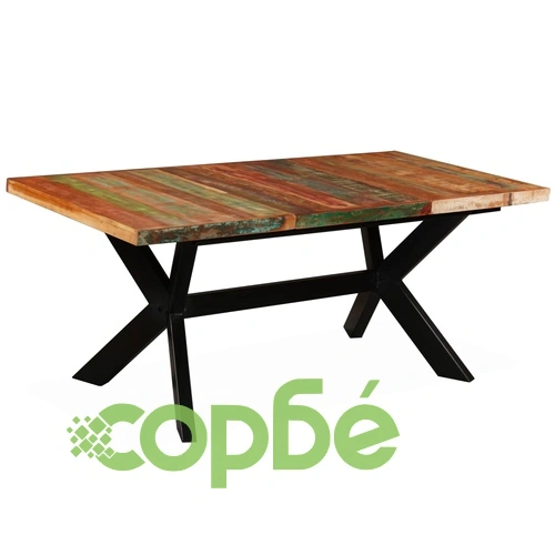 Трапезна маса регенерирано дърво масив стоманена основа 180 cм ➤ топ цена ➤ sorbe.bg