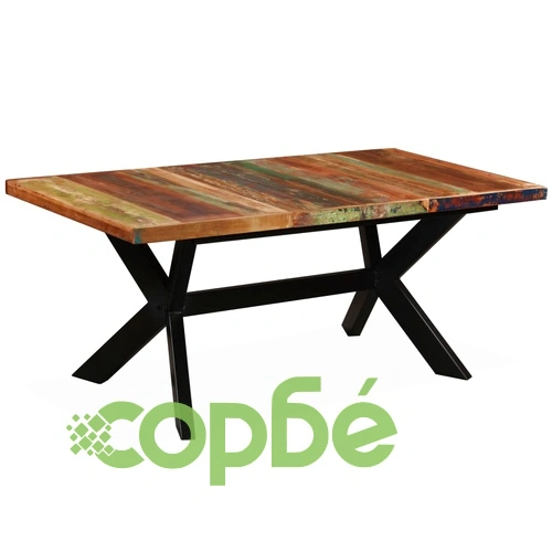 Трапезна маса регенерирано дърво масив стоманена основа 180 cм ➤ топ цена ➤ sorbe.bg