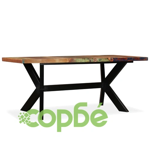 Трапезна маса регенерирано дърво масив стоманена основа 180 cм ➤ топ цена ➤ sorbe.bg