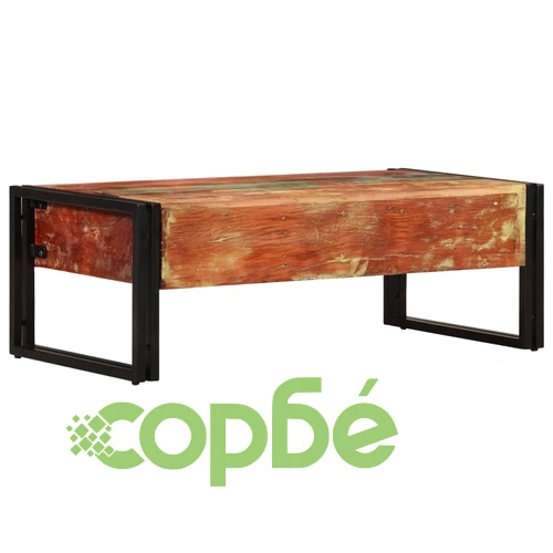 Кафе маса с 3 чекмеджета, рециклирано дърво масив, 100x50x35 cм ➤ топ цена ➤ sorbe.bg