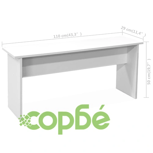 Трапезна маса и пейки, 3 части, инженерно дърво, бял ➤ топ цена ➤ sorbe.bg