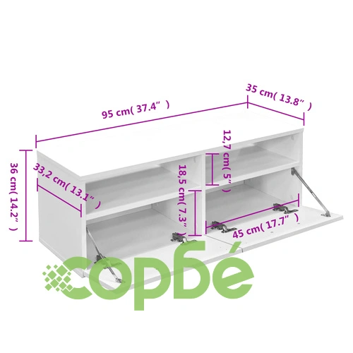 ТВ шкаф, инженерно дърво, 95x35x36 см, бял ➤ топ цена ➤ sorbe.bg
