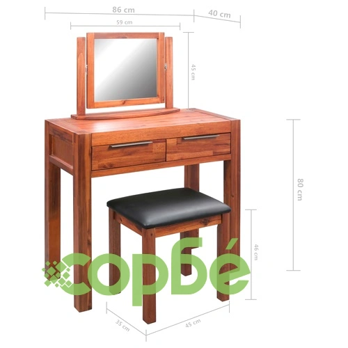 Тоалетка с табуретка и огледало, акация масив ➤ топ цена ➤ sorbe.bg