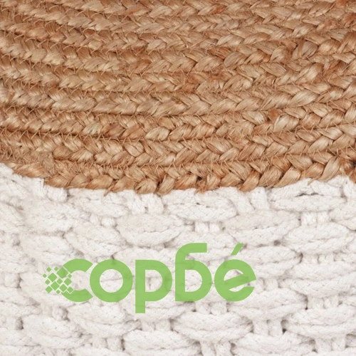 Тъкан/плетен пуф, юта и памук, 50x35 см, бял ➤ топ цена ➤ sorbe.bg